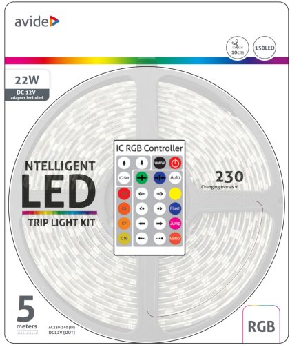7,2W RGB IP65 LED szalag bliszter cimezhető 5M Avide