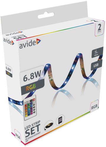 6,8W RGB IP65 LED szalag bliszter USB + IR 24 távirányító Avide
