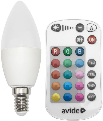 4,9W RGB+W E14 LED izzó távirányítóval Avide