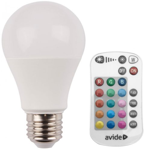 9,7W RGB+W E27 LED izzó távirányítóval Avide