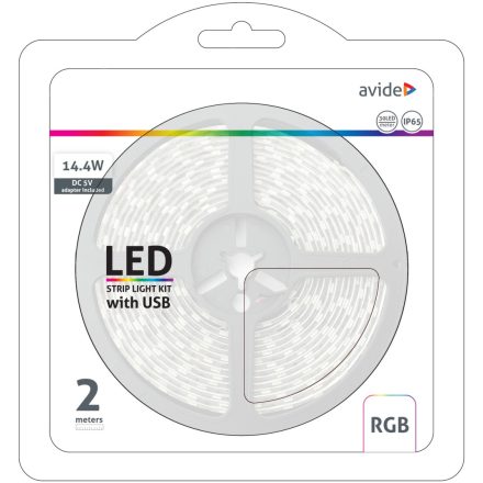 7,2W RGB IP65 LED Szalag Bliszter 5V 2M Avide