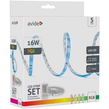 16W RGB 5m LED szalag bliszter zene vezérlés + IR távirányító Avide