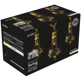   Kültéri szolár füzér 5M kötél kábel meleg fehér IP44 Avide