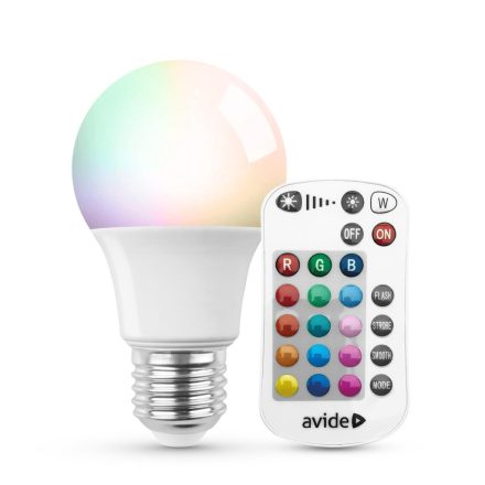 9,7W RGB+W E27 LED fényforrás távirányítóval Avide