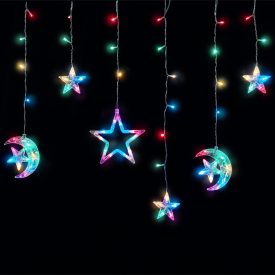   Karácsonyi függöny dísz csillag és hold IP44 színes 8F + időzítő 3x0,7m IR távirányítóval Entac