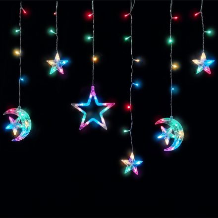 Karácsonyi függöny dísz csillag és hold IP44 színes 8F + időzítő 3x0,7m IR távirányítóval Entac