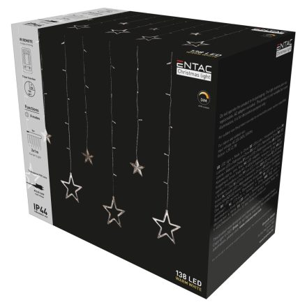 Karácsonyi függöny IP44 12db csillag 8F + időzítő 2x1m IR távirányítóval Entac