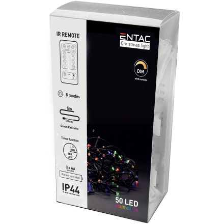 Karácsonyi fényfüzér IP44 MC 5m IR távirányítóval Entac