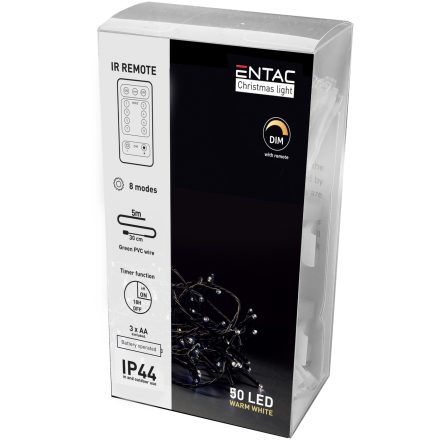 Karácsonyi fényfüzér IP44 WW 5m IR távirányítóval Entac