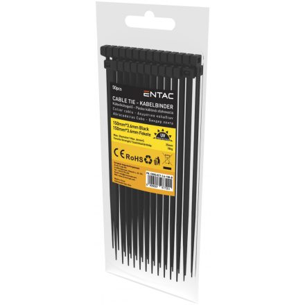 Kábelkötegelő 3.6mmx150mm fekete Entac