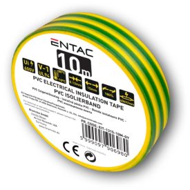 Szigetelőszalag 0,13x15mm zöld/sárga 10m Entac 