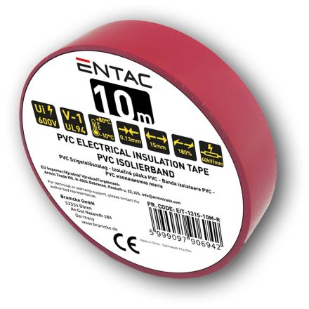 Szigetelőszalag 0,13x15mm piros 10m Entac 