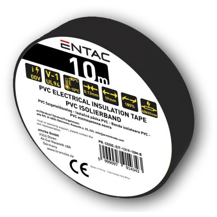Szigetelőszalag 0,13x19mm fekete 10m Entac 