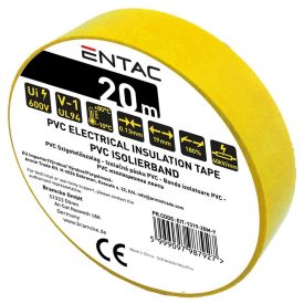 Szigetelőszalag 0,13x19mm sárga 20m Entac 
