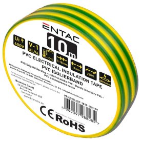 Szigetelőszalag 0,18x19mm zöld/sárga 10m Entac 
