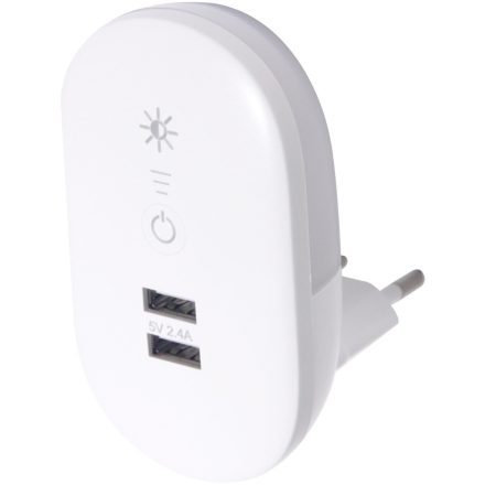 Éjjeli fény 3000K fényerőszabályzós 2 USB porttal Entac