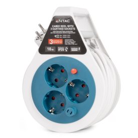   Kábeldob 3 aljzat 10 méter 1,5 mm² vezetékkel fehér/kék Entac
