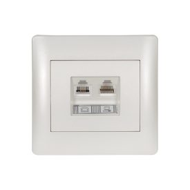   Rhyme telefon aljzat + számítógép hálózati aljzat fehér metál Elmark