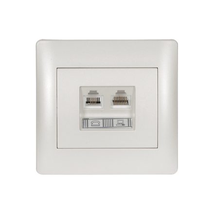 Rhyme telefon aljzat + számítógép hálózati aljzat fehér metál Elmark