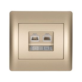   Rhyme telefon aljzat + számítógép hálózati aljzat pezsgő metál Elmark