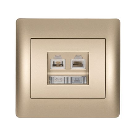 Rhyme telefon aljzat + számítógép hálózati aljzat pezsgő metál Elmark