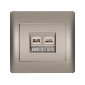   Rhyme telefon aljzat + számítógép hálózati aljzat szürke metál Elmark