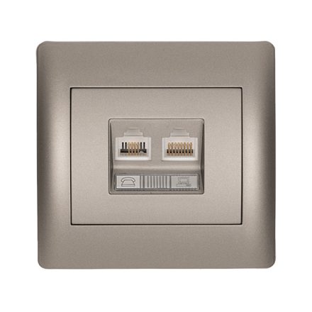 Rhyme telefon aljzat + számítógép hálózati aljzat szürke metál Elmark