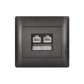   Rhyme telefon aljzat + számítógép hálózati aljzat grafit metál Elmark