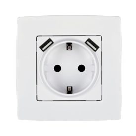 City német típusú dugalj + 2 USB fehér Elmark