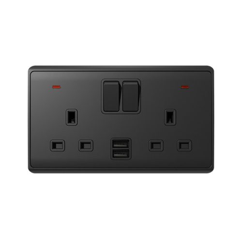 London dupla dugalj 2P kapcsolóval, jelzőfénnyel és USB-vel fekete Elmark