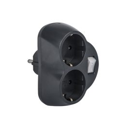   Konnektorba dugható kettes elosztó kapcsolóval fekete Elmark