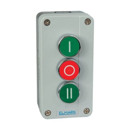 Tokozott nyomógomb B339 1NO;1NC;1NO IP44 1ZÖLD, 1PIROS, 1ZÖLD Elmark
