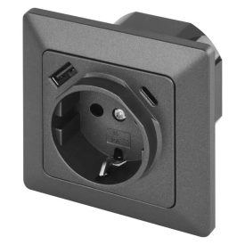 Aljzat USB-A+USB-C csatlakozóval antracit Emos