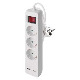   Hármas elosztó + 2USB 2 méter 1,5 mm² vezetékkel fehér Emos