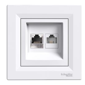 Asfora RJ45 Cat5e UTP + RJ12 aljzat fehér Schneider 