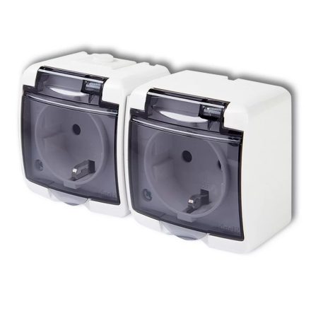 Aquastar 2-es földelt dugalj átlátszó csapfedeles IP54 fehér Gao