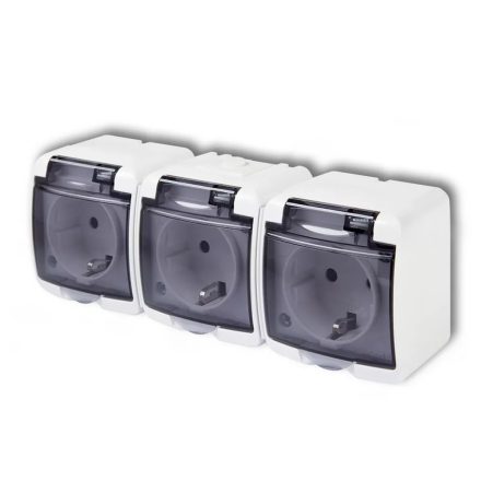 Aquastar 3-as földelt dugalj átlátszó csapfedeles IP54 fehér Gao