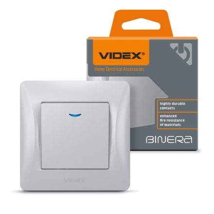 Videx Binera jelzőfényes ezüst színű süllyesztett egypólusú kapcsoló (101) (20/120) Ledmaster