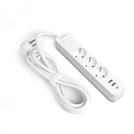 Hármas elosztó + 3USB 3 méter 1,5 mm² vezetékkel fehér Videx