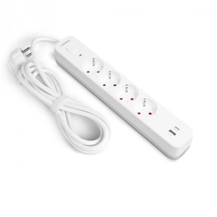 Négyes elosztó + 2USB 3 méter 1,5 mm² vezetékkel fehér Videx