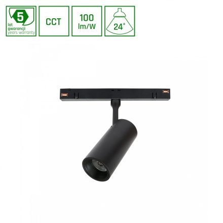 SYSTEM SHIFT CCT - SPOT M/L OPRAWA NA SZYNOPRZEWÓD 55x120x163mm 12W 24ST CZARNY 5 LAT GW SpectrumLED