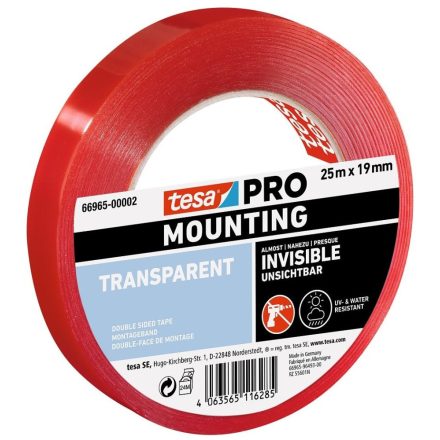 Mounting PRO kétoldalas rögzítő - Átlátszó (5m x 19mm) Tesa